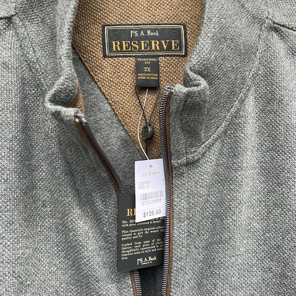 JOS A BANK RESERVE MENS GRAY BROWN ELBOW PADS ZIPPER JACKET-2X - Picture 12 of 12